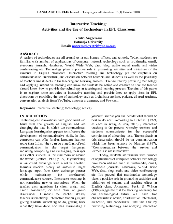 (PDF) Interactive Teaching: Activities and the Use of Technology in EFL ...