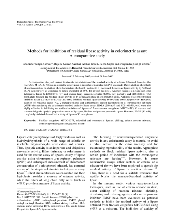 (PDF) Methods for inhibition of residual lipase activity in