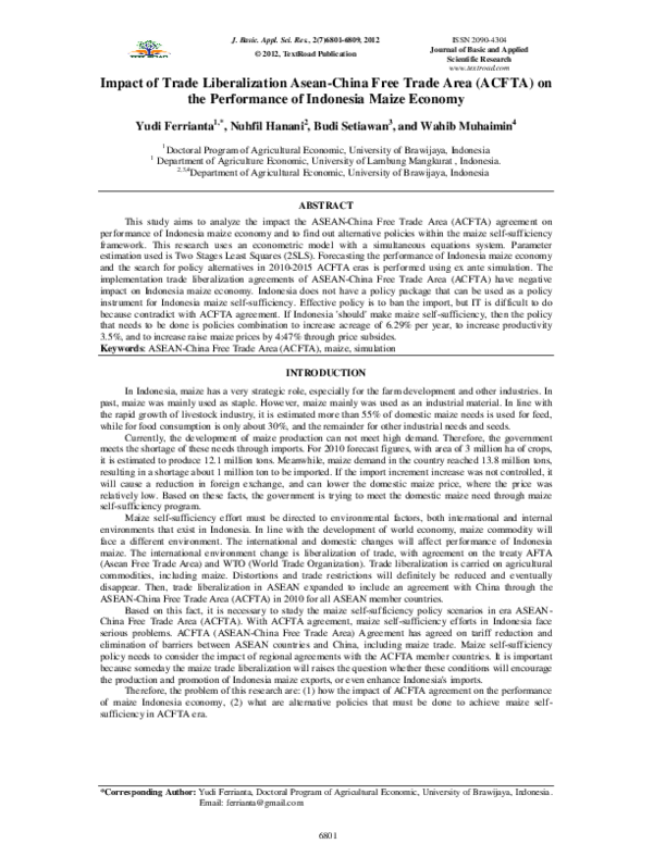(PDF) Impact of Trade Liberalization Asean-China Free Trade Area (ACFTA ...