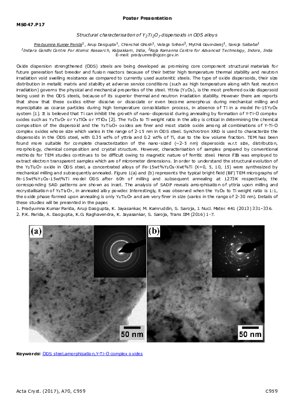 (PDF) Structural characterisation of Y2Ti2O7 dispersoids in ODS alloys