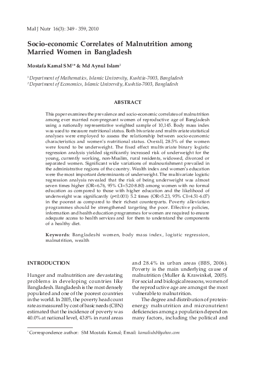 (PDF) Socio-economic Correlates of Malnutrition among Married Women in ...