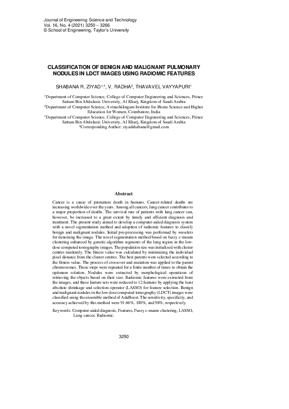 (PDF) Classification of Benign and Malignant Pulmonary Nodules in LDCT ...