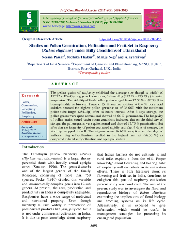 (PDF) Studies on Pollen Germination, Pollination and Fruit Set in ...
