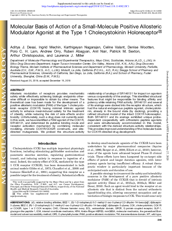 (PDF) Molecular basis of action of a small molecule positive allosteric ...