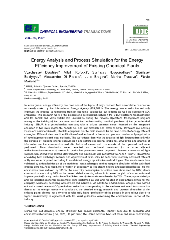 (PDF) Energy Analysis and Process Simulation for the Energy Efficiency ...