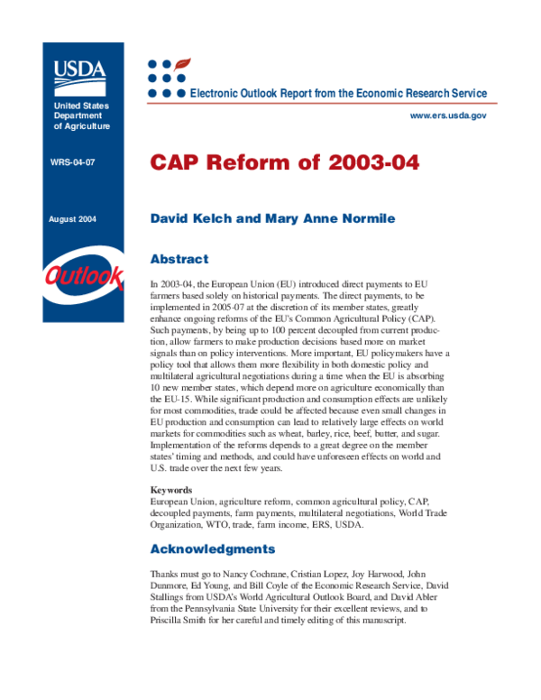 (PDF) CAP reform of 2003-04