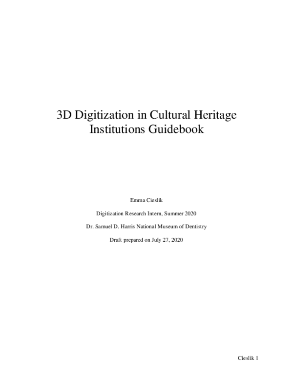 (PDF) 3D Digitization in Cultural Heritage Institutions Guidebook
