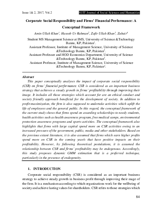 (PDF) Corporate Social Responsibility and Firms’ Financial Performance ...