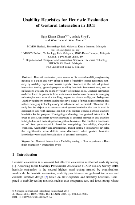  PDF Usability Heuristics For Heuristic Evaluation Of Gestural Interaction In HCI Ashok 