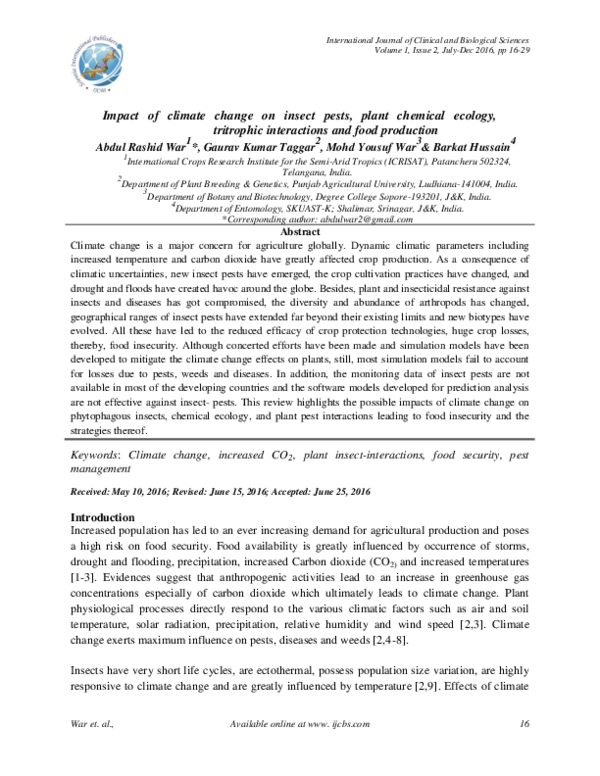 (PDF) Impact of climate change on insect pests, plant chemical ecology ...