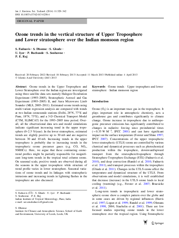 (PDF) Ozone trends in the vertical structure of Upper Troposphere and ...