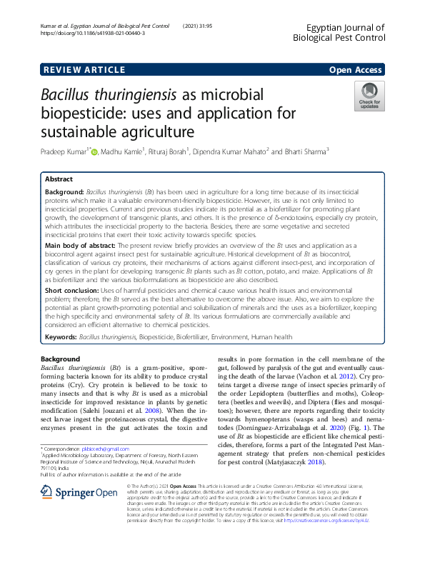 (PDF) Bacillus thuringiensis as microbial biopesticide: uses and ...