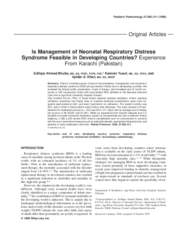 (PDF) Is management of neonatal respiratory distress syndrome feasible ...