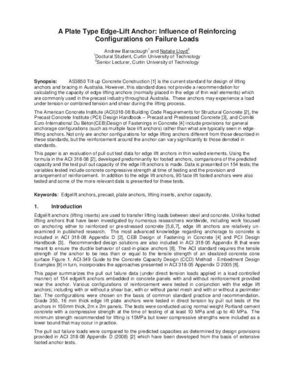 (PDF) A Plate Type Edge-Lift Anchor: Influence of Reinforcing ...