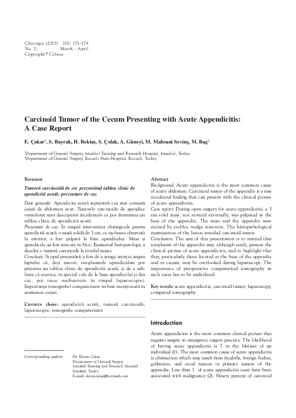 (PDF) Carcinoid tumor of the cecum presenting with acute appendicitis ...