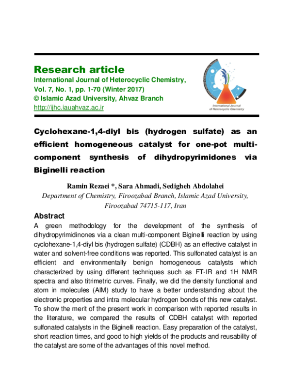 (PDF) Cyclohexane-1,4-diyl bis (hydrogen sulfate) as an efficient ...