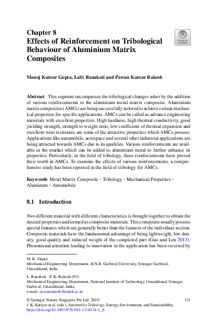 (PDF) Effects of Reinforcement on Tribological Behaviour of Aluminium ...