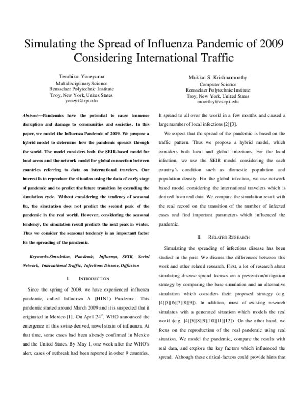 (PDF) Simulating the Spread of Influenza Pandemic of 2009 Considering ...