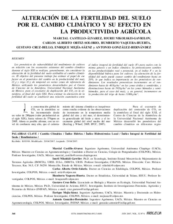 (PDF) Alteración de la fertilidad del suelo por el cambio climático y ...