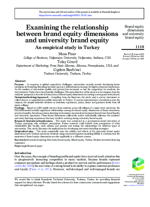 (PDF) Examining the relationship between brand equity dimensions and ...