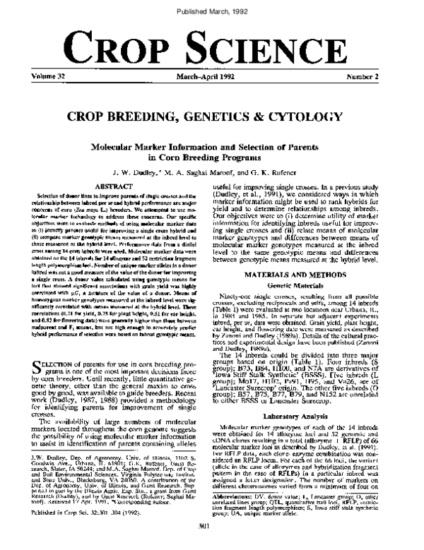 (PDF) Molecular markers and grouping of parents in maize breeding programs