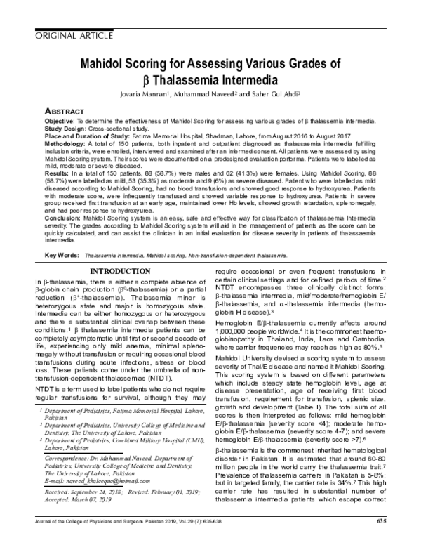 (PDF) Mahidol Scoring for Assessing Various Grades of β Thalassemia ...