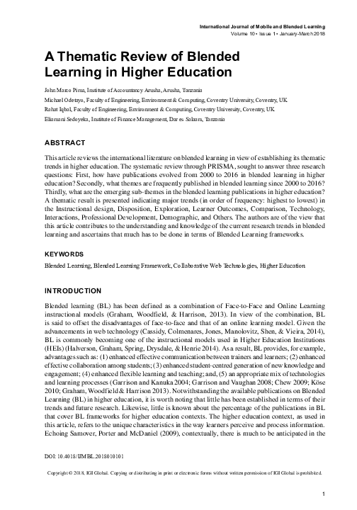 (PDF) A Thematic Review of Blended Learning in Higher Education