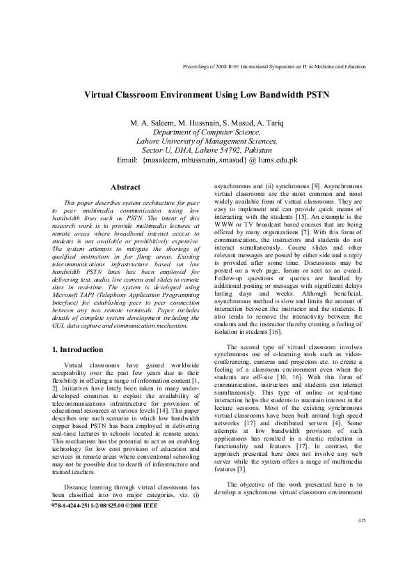 (PDF) Virtual classroom environment using low bandwidth PSTN