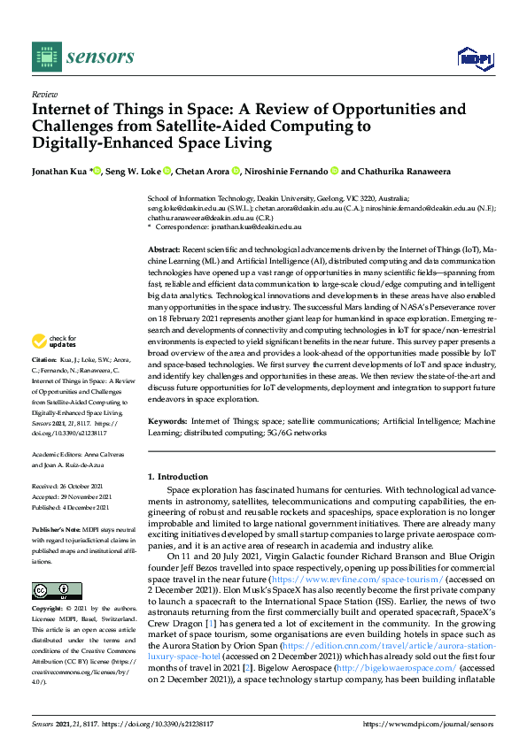 (PDF) Internet of Things in Space: A Review of Opportunities and ...