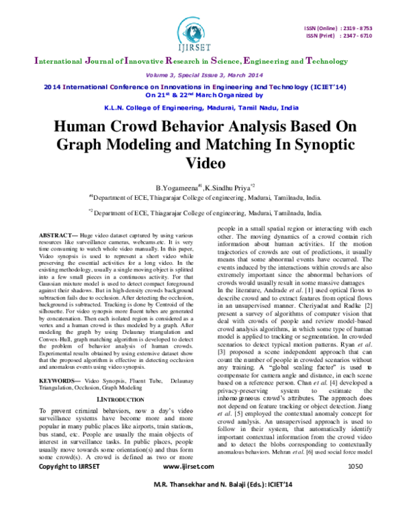 (PDF) Human Crowd Behavior Analysis Based OnGraph Modeling and Matching ...
