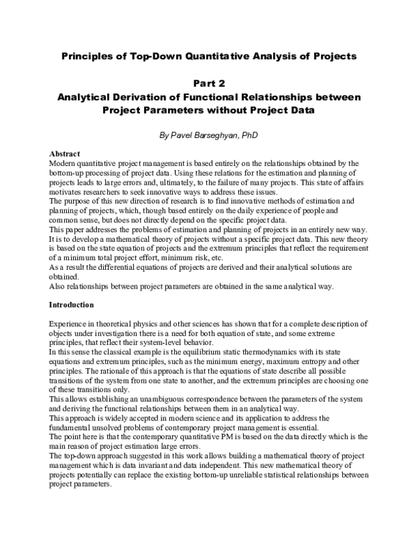 (DOC) Principles of Top-Down Quantitative Analysis of Projects Part 2 ...