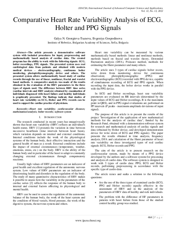 (PDF) Comparative Heart Rate Variability Analysis of ECG, Holter and ...