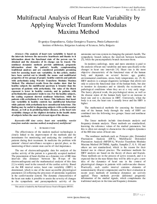 (PDF) Multifractal Analysis of Heart Rate Variability by Applying ...