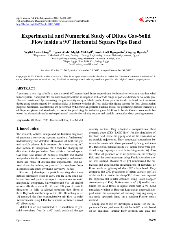 (PDF) Experimental and Numerical Study of Dilute Gas-Solid Flow inside ...