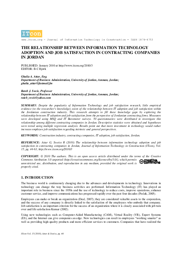 (PDF) The relationship between information technology adoption and job ...