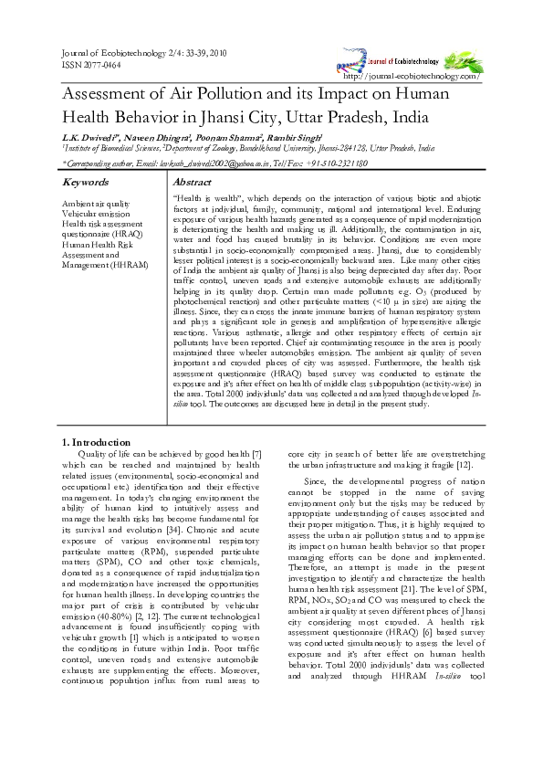 (PDF) Assessment of Air Pollution and its Impact on Human Health ...