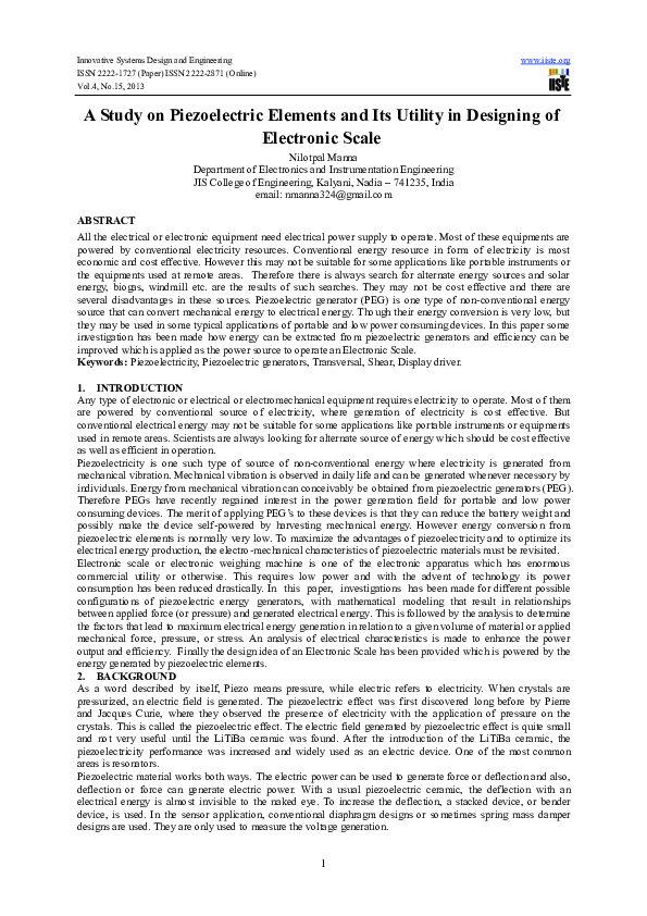 (PDF) A Study on Piezoelectric Elements and Its Utility in Designing of ...