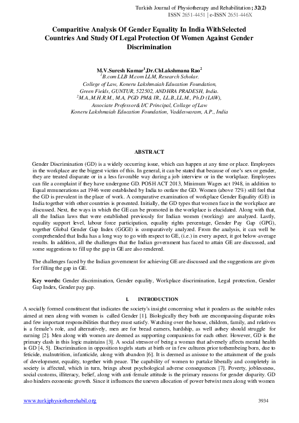 (PDF) Comparitive Analysis Of Gender Equality In India With Selected ...