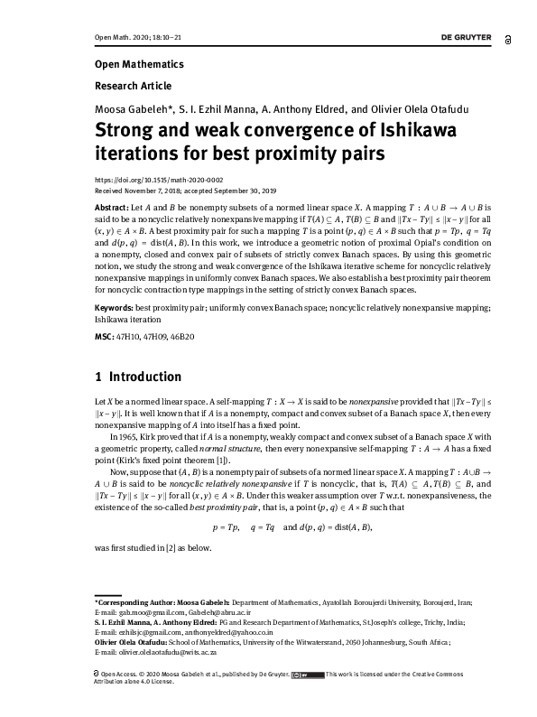 (PDF) Strong and weak convergence of Ishikawa iterations for best ...