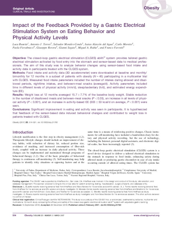 (PDF) Impact of the feedback provided by a gastric electrical ...