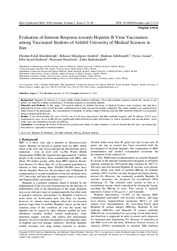 (PDF) Evaluation of Immune Response towards Hepatitis B Virus ...
