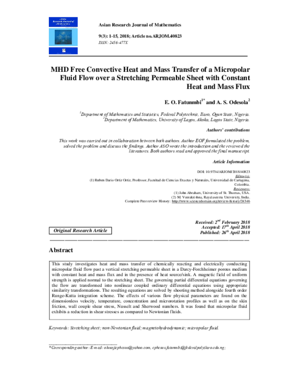 (PDF) MHD Free Convective Heat and Mass Transfer of a Micropolar Fluid ...