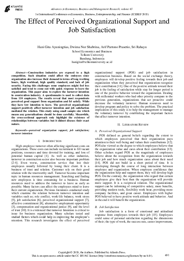 (PDF) The Effect of Perceived Organizational Support and Job Satisfaction