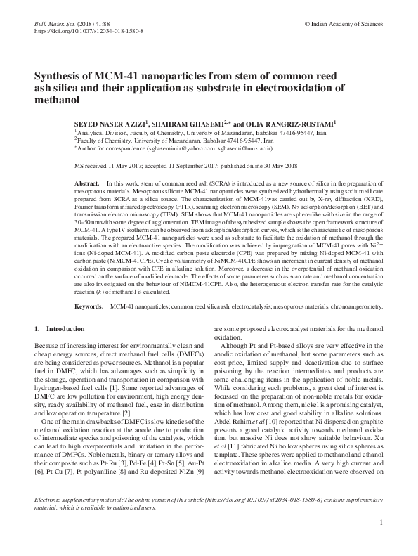 (PDF) Synthesis of MCM-41 nanoparticles from stem of common reed ash ...