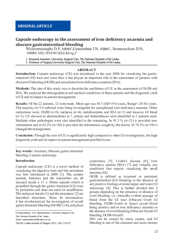 (PDF) Capsule endoscopy in the assessment of iron deficiency anaemia ...