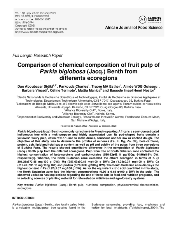 (PDF) Comparison of chemical composition of fruit pulp of Parkia ...