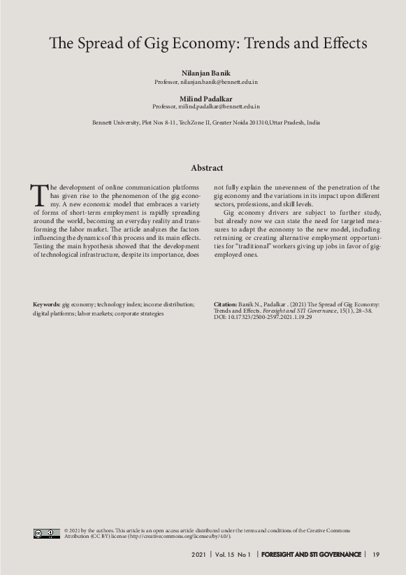 (PDF) The Spread of Gig Economy: Trends and Effects