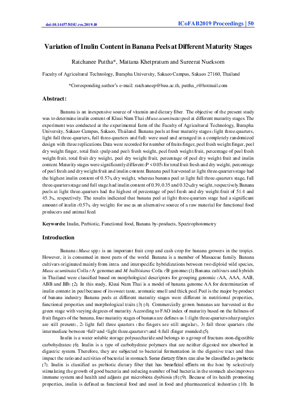 (PDF) Variation of Inulin Content in Banana Peels at Different Maturity ...