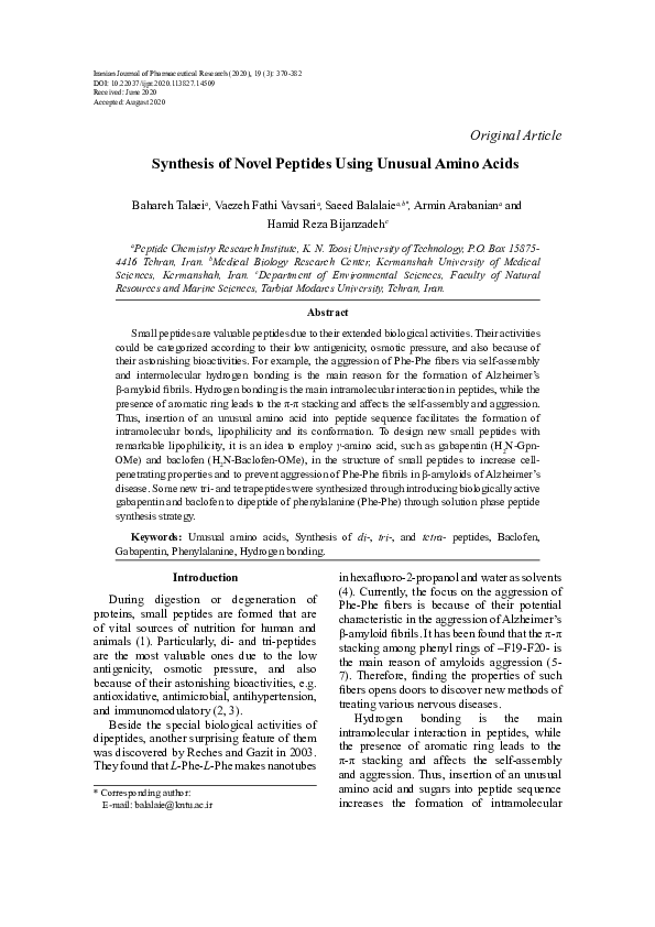 (PDF) Synthesis of Novel Peptides Using Unusual Amino Acids
