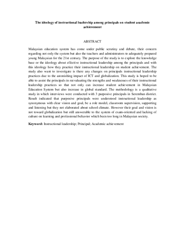 (PDF) The Ideology Of Instructional Leadership Among Principals On ...